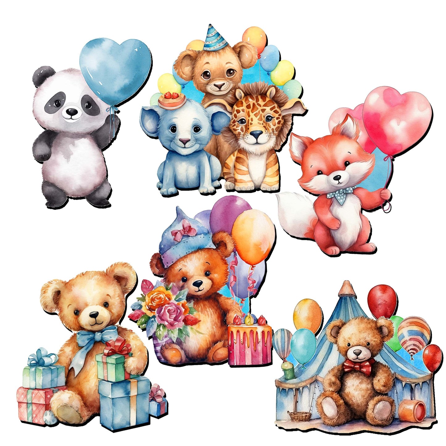 Happy Birthday Decorative Wooden Magnets Set of 6 by G. Debrekht - Family Love Decor - 8090035G-S6-4