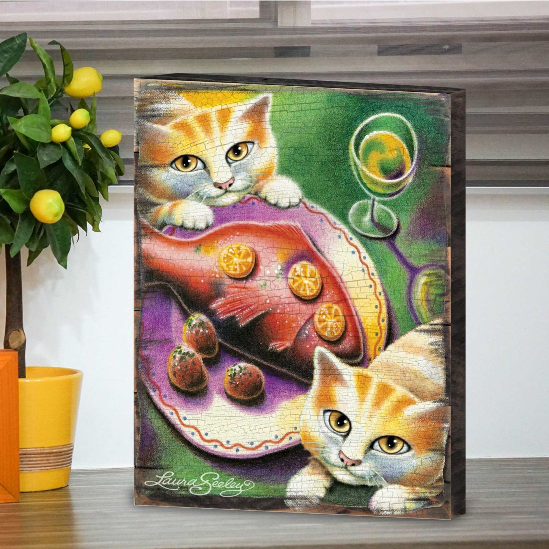 Chardonnay Wooden Wall Art by Laura Seeley - Pets Dog and Cats Decor - 8512111B-2