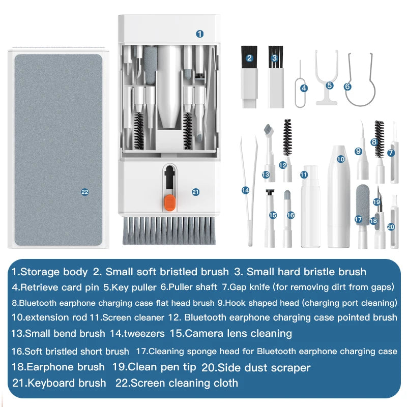 22 in 1 Cleaning Kit Keyboard, Brush, Bluetooth Earphones, Cleaning Pen, Earbuds, Phones, Laptop