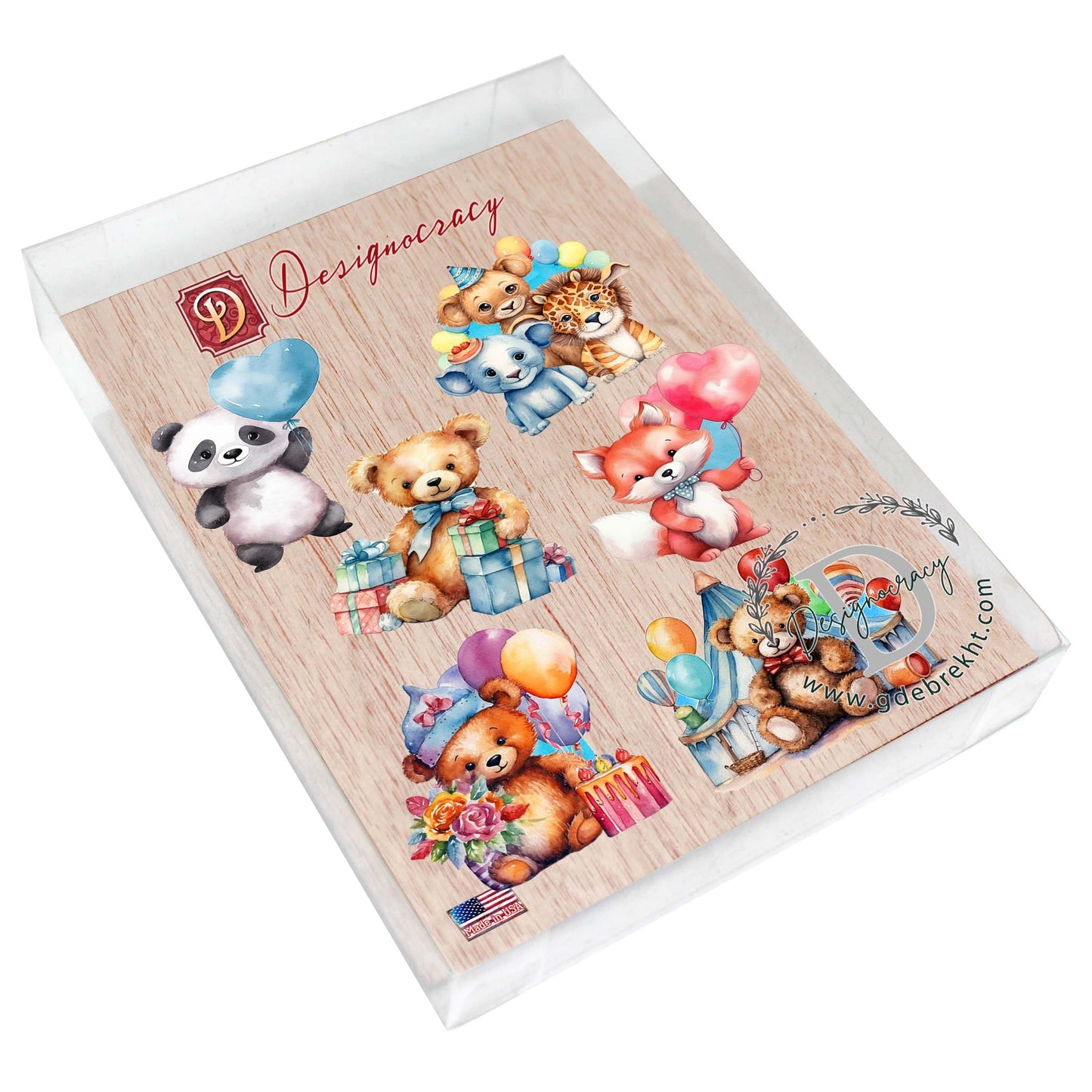 Happy Birthday Decorative Wooden Magnets Set of 6 by G. Debrekht - Family Love Decor - 8090035G-S6-2