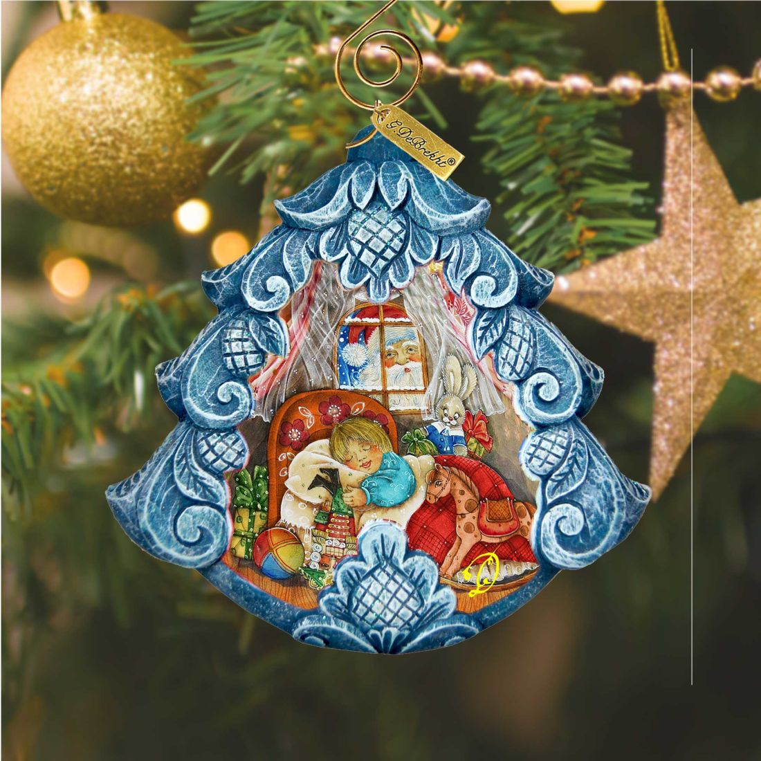 Night Before Hand-Painted Christmas Tree Sculpted Hand-Painted Christmas Ornament by G. DeBrekht - Love Family Kids Decor - 610276-1