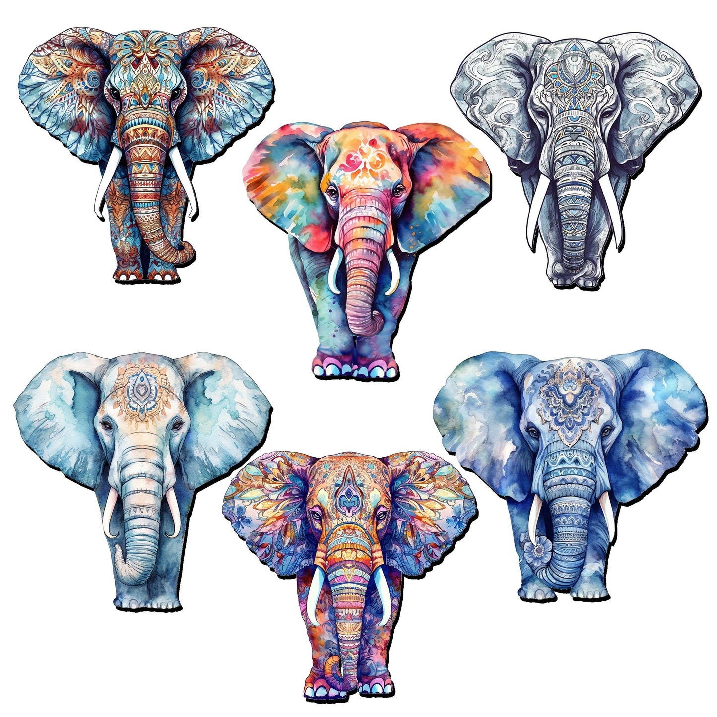 Elephants Decorative Wooden Magnets Set of 6 by G. Debrekht - Wildlife Decor - 8090036G-S6-4