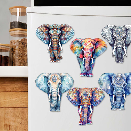 Elephants Decorative Wooden Magnets Set of 6 by G. Debrekht - Wildlife Decor - 8090036G-S6-0