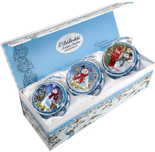 Happy Snowman Glass Ornament Set of 3 by D. Gelsinger - Christmas Santa Snowman Decor - 73743-S3-DG-0