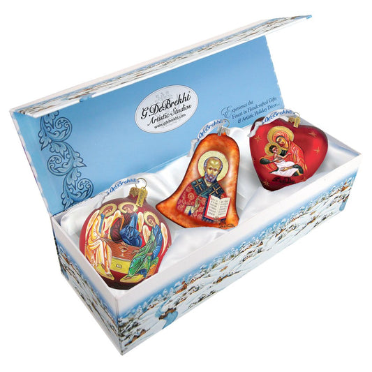 Nativity icon Glass Ornament Set of 3 by G. DeBrekht - Nativity Holiday Decor - 73751-B3-0