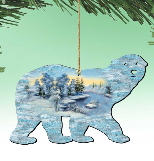 Polar Bear Christmas Wooden Ornaments by G. DeBrekht - Wildlife Holiday Decor - 8198225-0